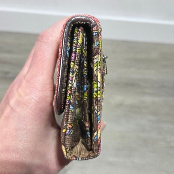 sakroots Nature Gold Glitter Trifold Wallet Multicolor Embroidered Feathers - Picture 5 of 10